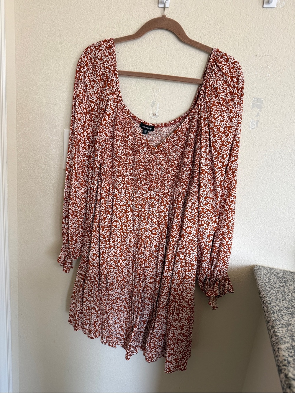 mittoshop Rust Floral Long-Sleeve Babydoll Dress